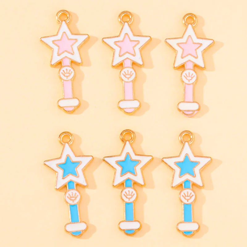 

20Pcs 13*28mm Enamel Cute Cartoon Stars Magic Wand Charms Pendant for DIY Bracelet Necklace Jewelry Making Accessories Supplies
