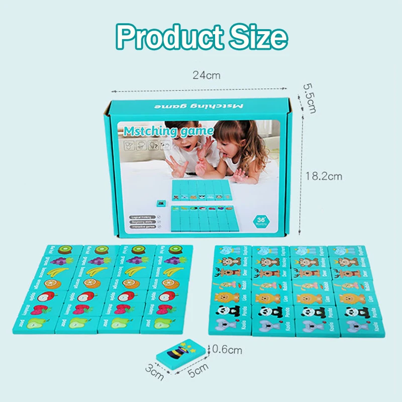 Wooden Dominoes Matching Memory Game Toy for Kids Logic Puzzle Board Game  Montessori Brain Teaser Two-Player for Toddler 6