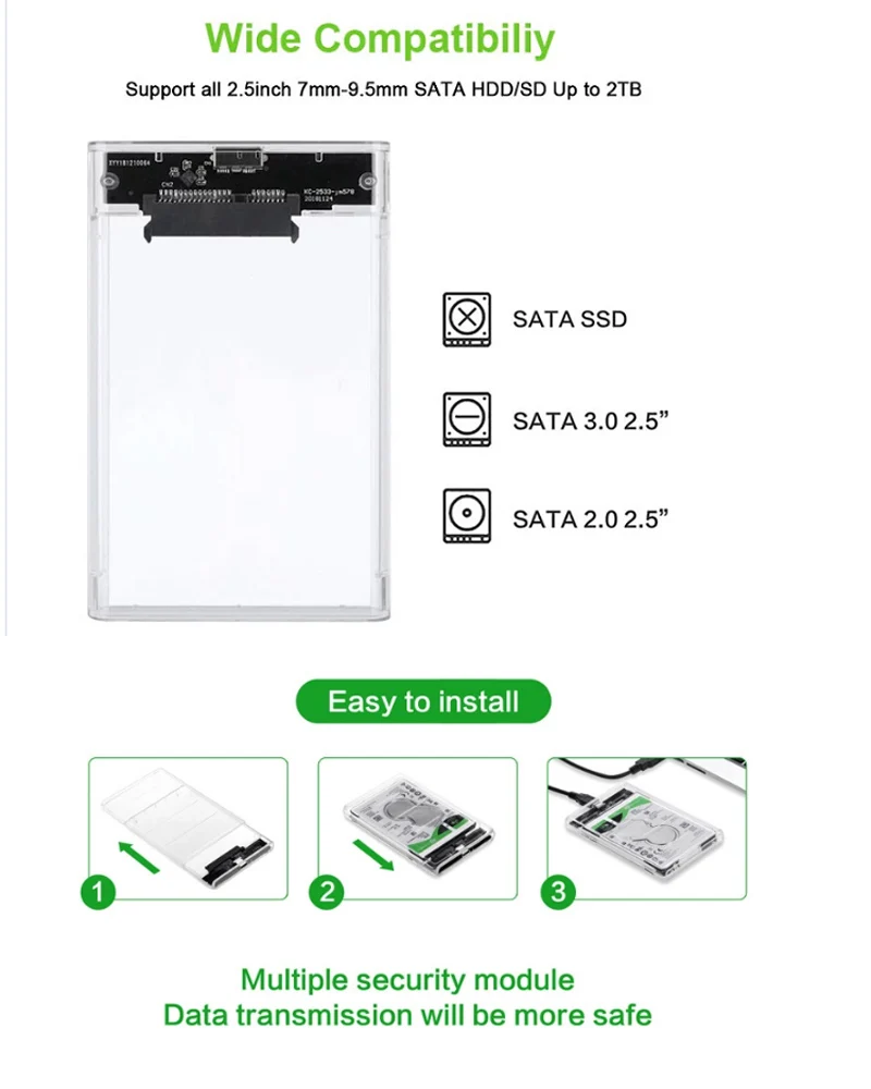 Gabinete Hdd Externo Móvel Transparente Case do Disco Rígido Ssd Porta Serial Usb tipo c Usb 3.1 3.0 2.0 2.5 Sata 6tb - Imagem 5