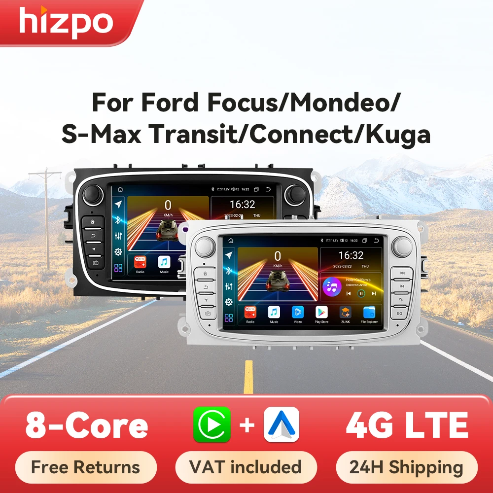 Hizpo 7-Zoll-Autoradio Multimedia für Ford Focus S-Max Mondeo Galaxy C-Max Kuga Navigation GPS Audio 2din Android 13 Autoradio