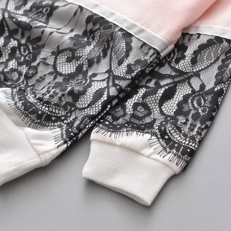 Girls Clothing Sets New New Spring Active Girls Clothes Lace Children Clothing Cartoon Print Sweatshirts Pants 2pcs Suit 3-7Y