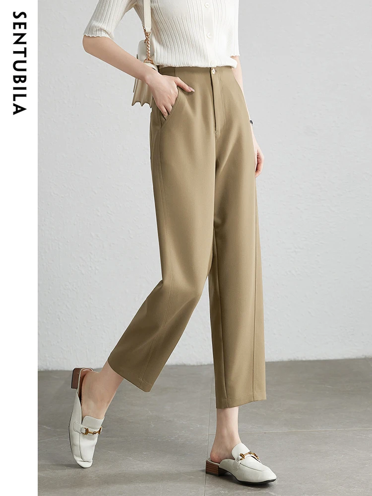 SENTUBILA Brown Cropped Harem Pant for Women Autumn Fashion Casual Lady Suit Pants Maillard Temperament Trousers Woman 133K49409