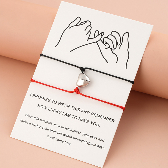 Magnet Heart Alloy Attracts Charm Bracelet braided Rope Couple Bracelets Adjustable Women Girls Friendship Bracelet Gift