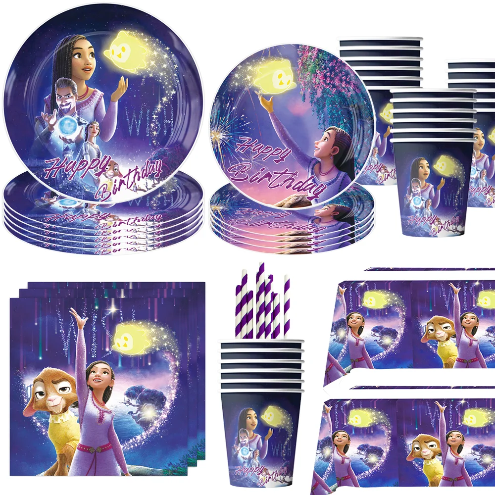 

Disney Wish Birthday Party Decor Disposable Tableware Cup Plate Tablecloth Napkin Asha Balloons Baby Shower Girls Party Supplies