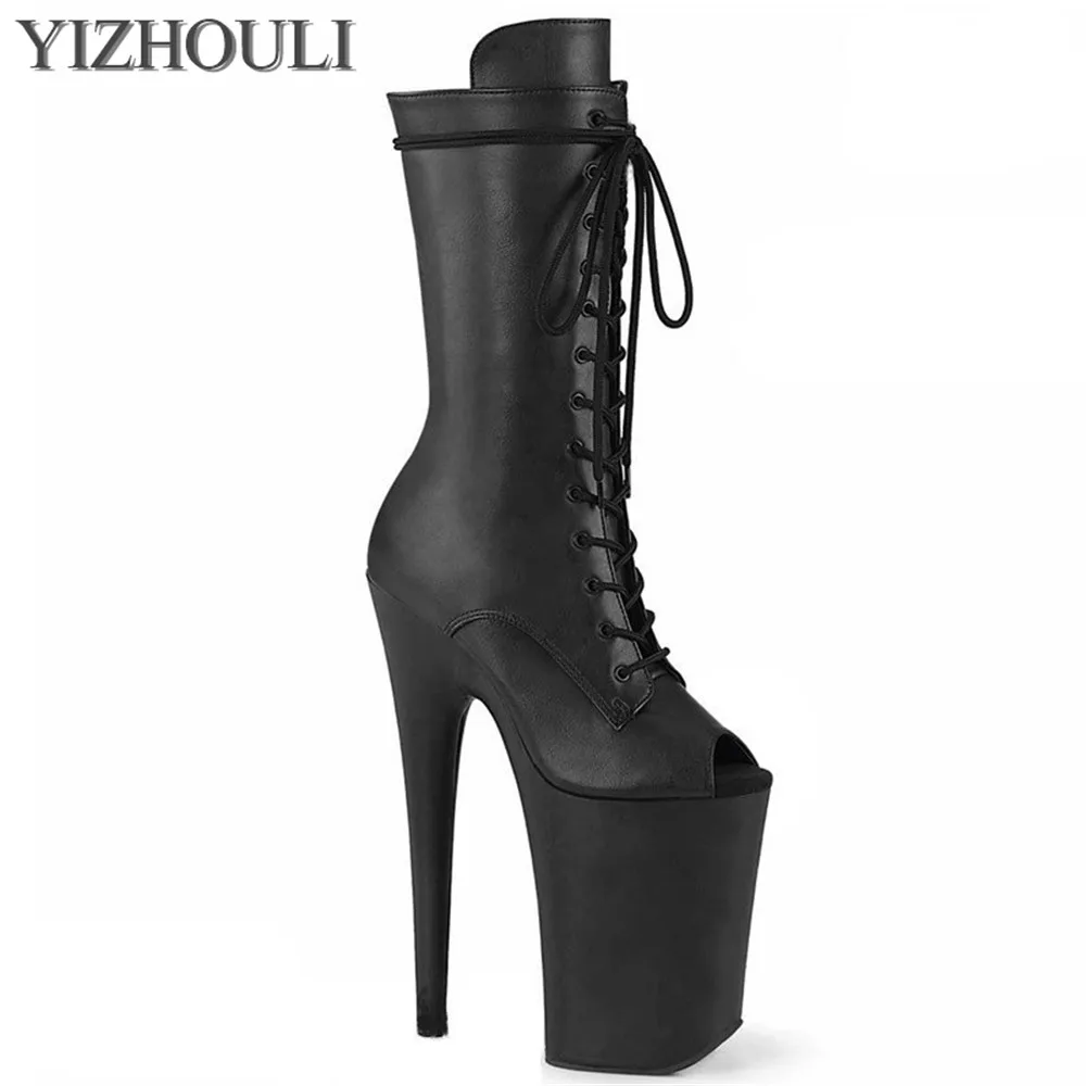 

17-23CM high heels, sky-high runway lace-up matte high ankle boots, European and American sexy pole dancing shoes