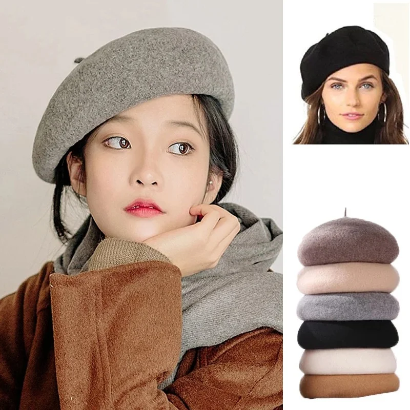 

Осенне-зимние теплые береты для женщин, французский берет, головной убор в уличном стиле, шерстяные теплые фонарики, походные шапки