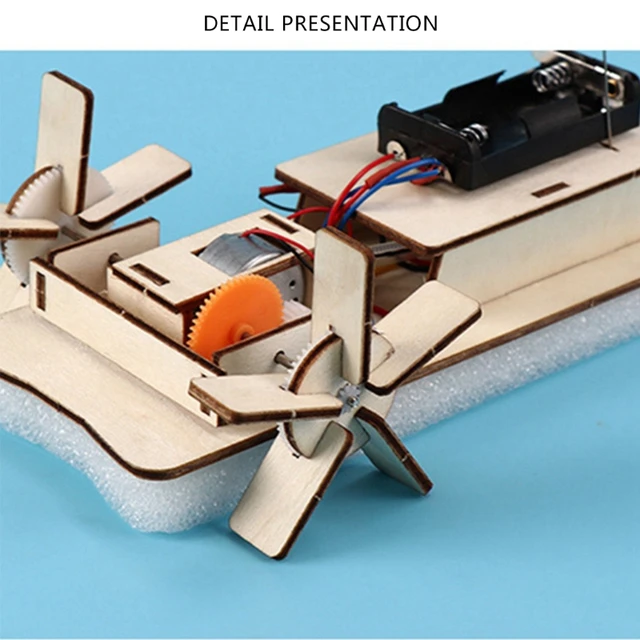Exquisite Model Boat Vehicle Remote Control Boat for Kids Birthday Gifts Novelty Science Training DIY Wooden Vehicle Self-Made 5