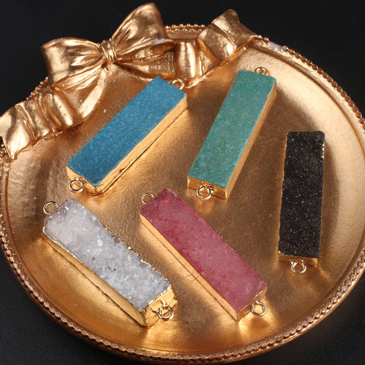 

5 PCS Randomly Mixed Natural Semi Precious Stone Rectangle Crystal Pendant Jewelry Making DIY Necklace Earrings Accessories Gift