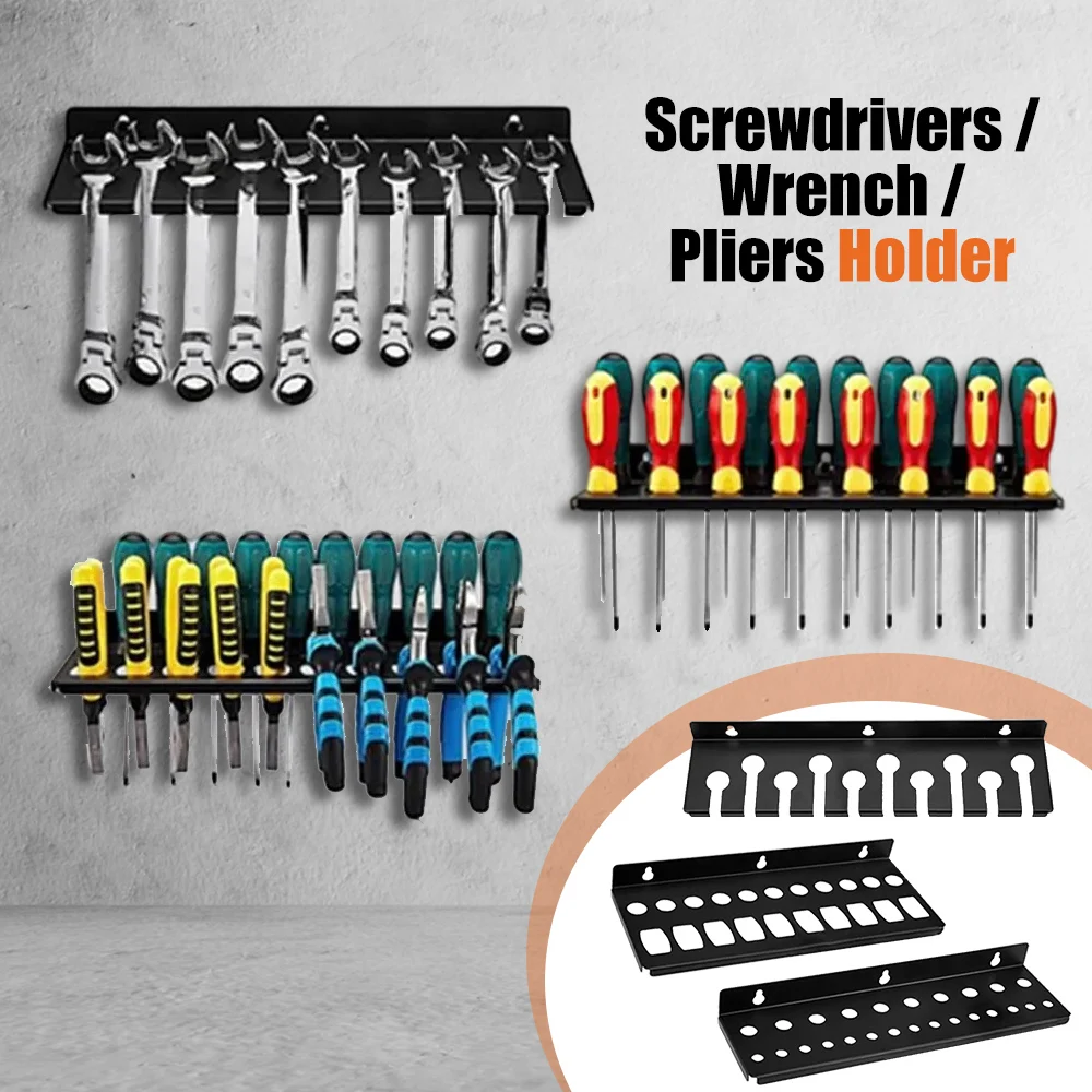 Screwdriver Organizer Tool Holder Pliers Holder Hammer Rack Wrench Organizer Wall Mount Display Rack Rail Hardware Tool Storage-tool storage rack