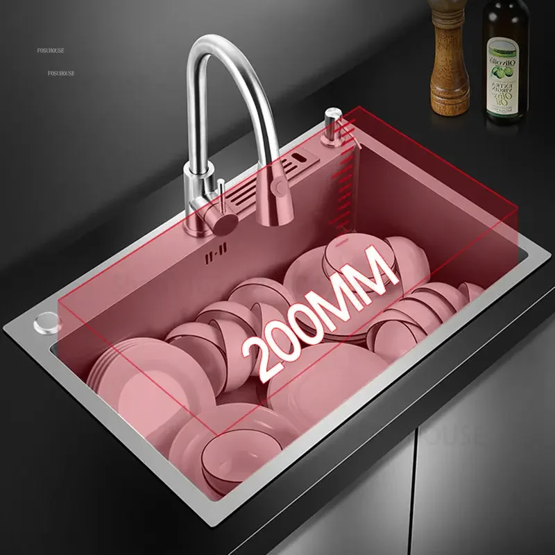 Simple Stainless Steel Kitchen Sinks Hand Drawing Wash Basin Under The Counter Basin Single Slot Wash Kitchen Accessories