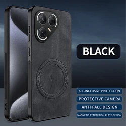 Leather Magnetic Case with Soft Matte Shockproof Design for Tecno Pova 7 5G (Black)