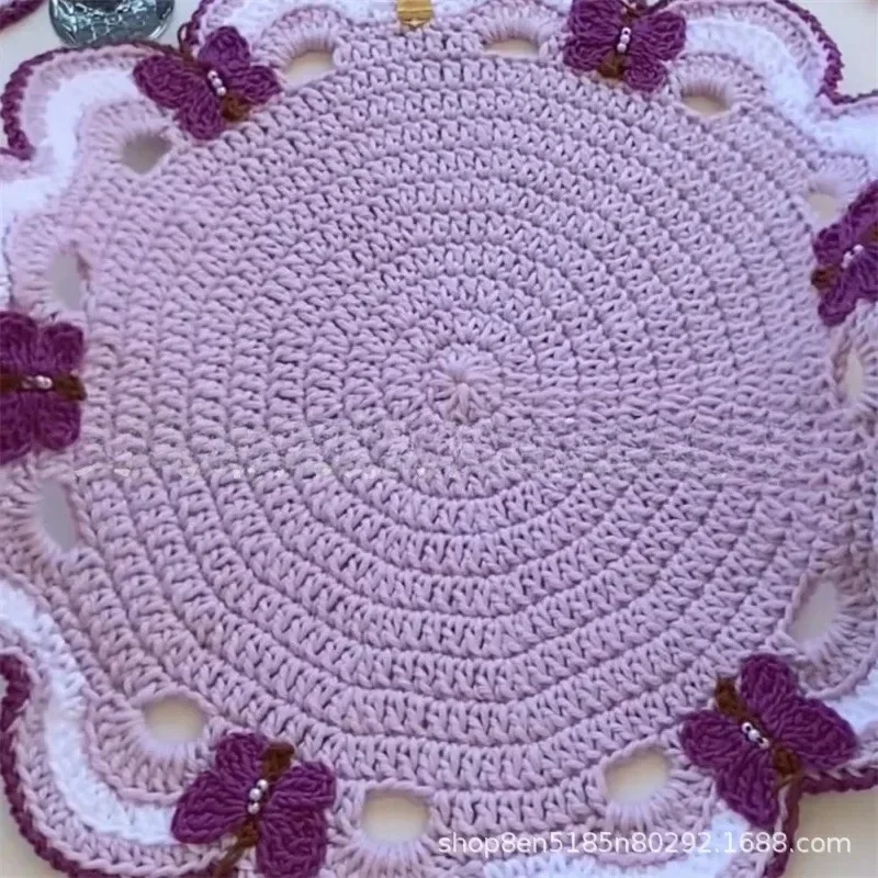 New Exquisite Butterfly Placemat Pure Hand-crocheted Tabletop Accessories Round Insulated Coaster
