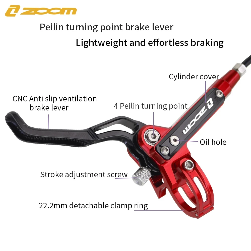 ZOOM HB-910 4 피스톤 산악 자전거 유압 디스크 브레이크, CNC 초경량 AM HD 900 1550mm MTB 브레이크, 4 피스톤 오일 압력