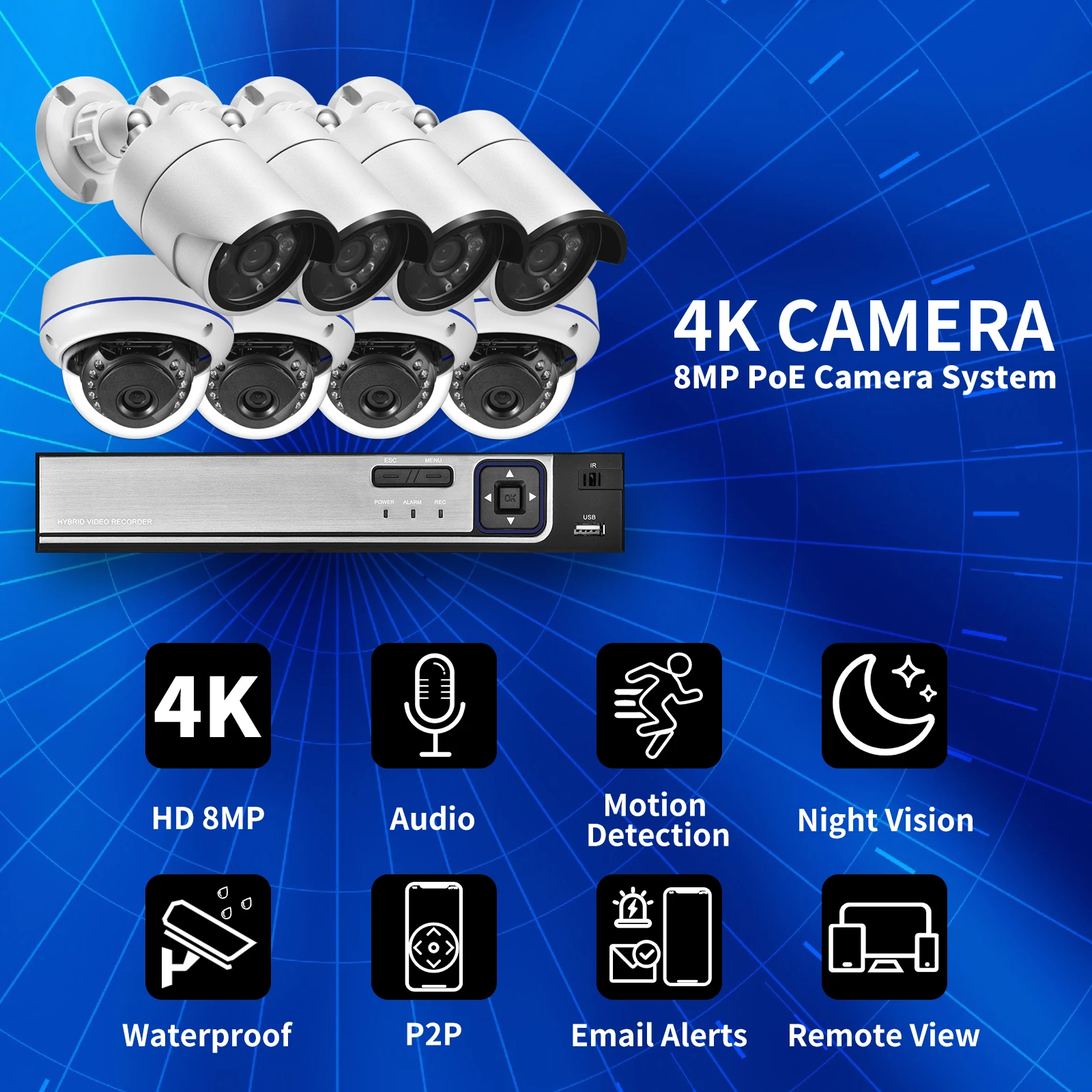 Gadinan 8MP Ultra HD POE Network Video Surveillance System 4K Security Cameras 4CH 8CH NVR Dome Bullet CCTV Kit Audio Record Set cctv camera for home