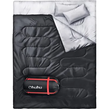 Double Sleeping Bag Ohuhu Sleeping Bags for Adults with 2 Pillows 2 Person Bag for Kids Waterproof Large Sleeping Bags 1