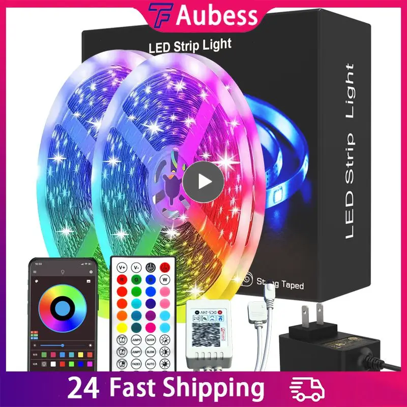 

Светодиодная лента Aubess 5 м/7,5 м/10 м, умное управление через приложение, изменение света RGB, дистанционное управление, 5050 режимов для украшения комнаты, светодиодная лента