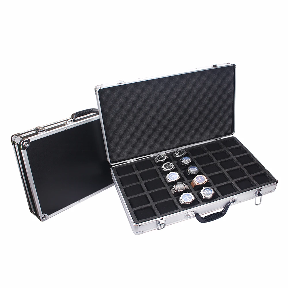 35-Slot High-Capacity Watch Storage Box with Aluminum Suitcase Design, Velvet-Lined Jew... - SKU WSB01007 - UGI Packaging