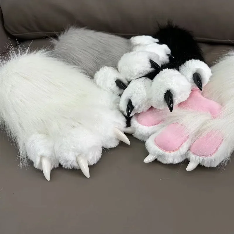 Fursuit Kigurumi Cat Paws Cartoon Plush Furry Cosplay Kig Costume Nail Tiger Claws Full Finger Patchwork 2pcs