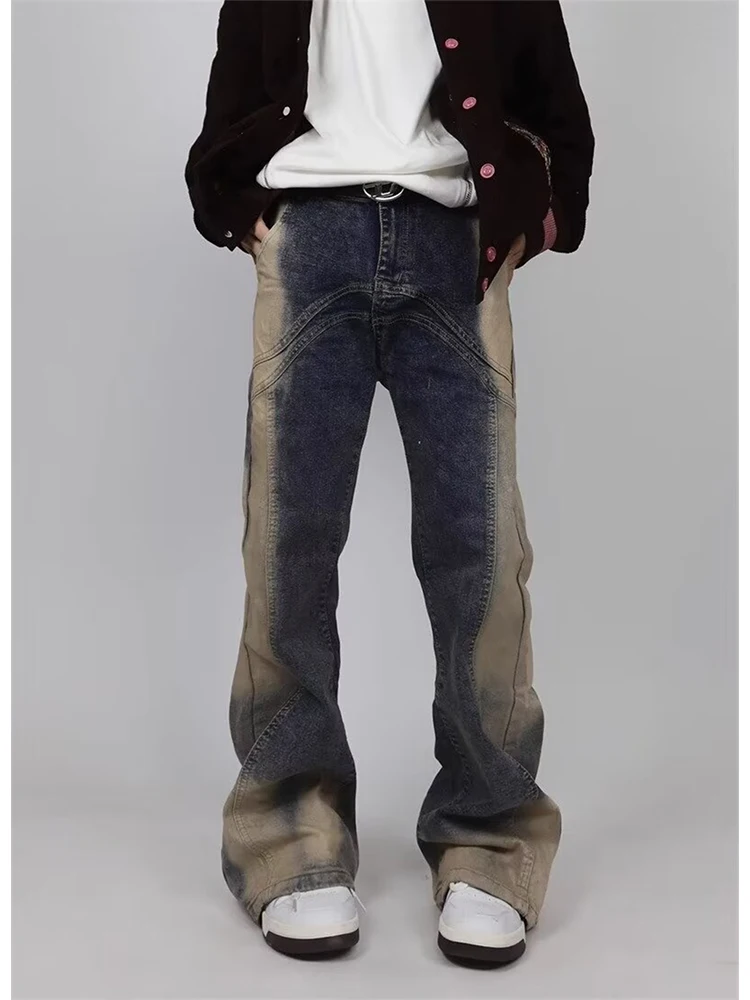 

American Retro Men's Pants Irregular Loose Casual Flared Jeans 2024 Men and Women Y2k Street Style Pants Korean Fashion