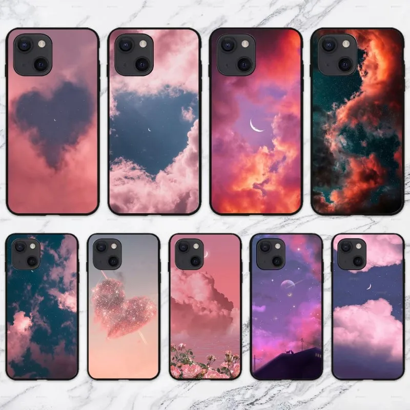 Милый чехол для телефона Kawaii Sky Space IPhone 13 12 11 XS X 8 7 6 Plus Mini Pro Max SE 2022 мягкий черный |