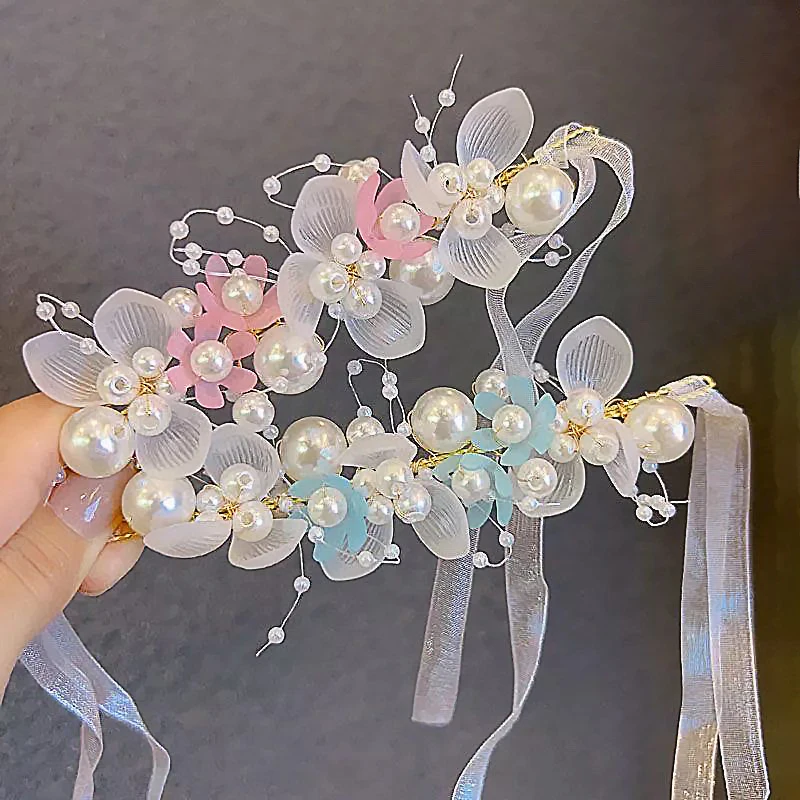 

Bridal Bridesmaid Wrist Flower Bracelet Pearl Ribbons Hand Chain Jewelry Decorations Wedding Supplies Accessories
