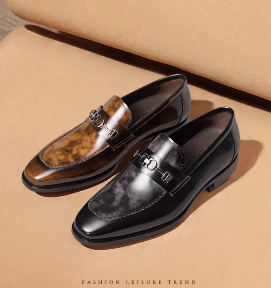 High-End hand polierte schwarze und graue Slipper Stil Leder Business Casual Lederschuhe Frühling und Sommer Stil – Detail 1