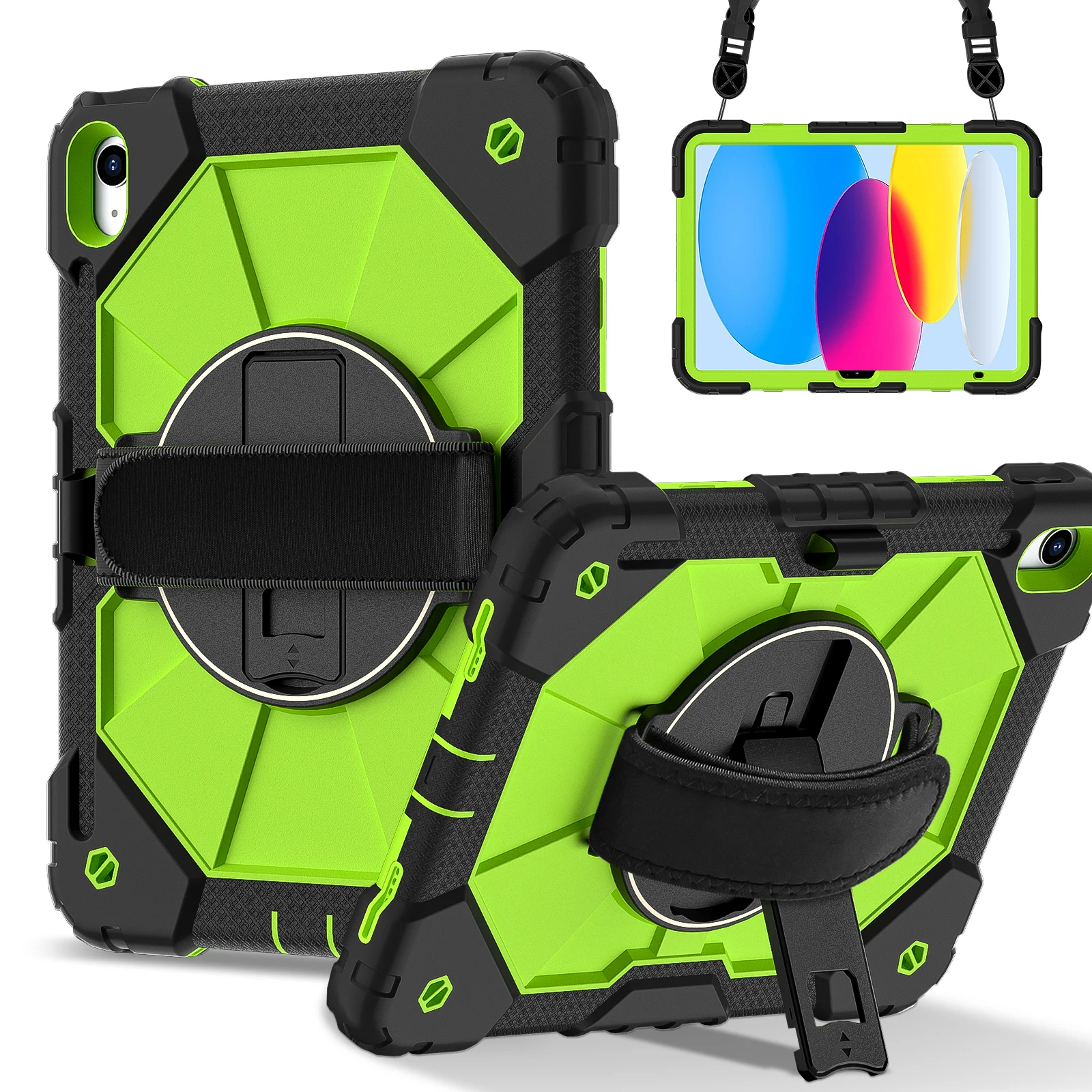 Kids Tablet Case with Hand Strap - 360° Rotatable Handle Stand, Shockproof Rugged Silicone Cover