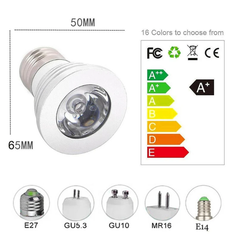LED Spotlight RGB 3W E27 E14 GU10 GU5.3 MR16 With 24keys Remote Control Color Dimmable Light Bulbs for Home Decoration