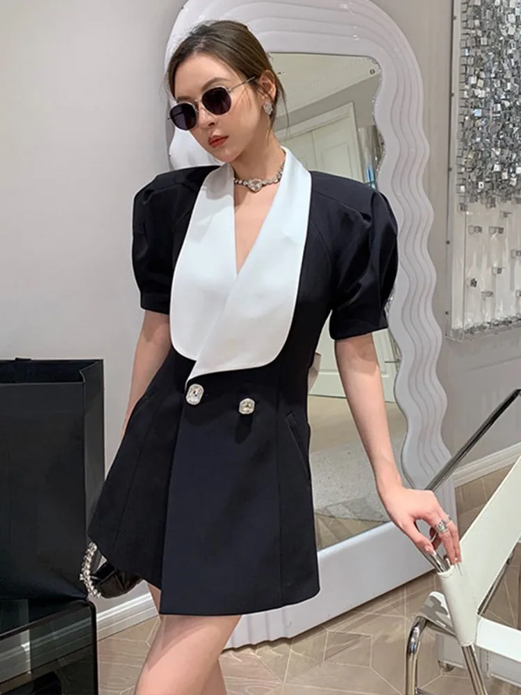 Elegant Women O Neck Chain Pearls Beading Belted Tweed Dress Short Sleeve  Single Breasted Designer Spring New Short Mini Dress - Dresses - AliExpress