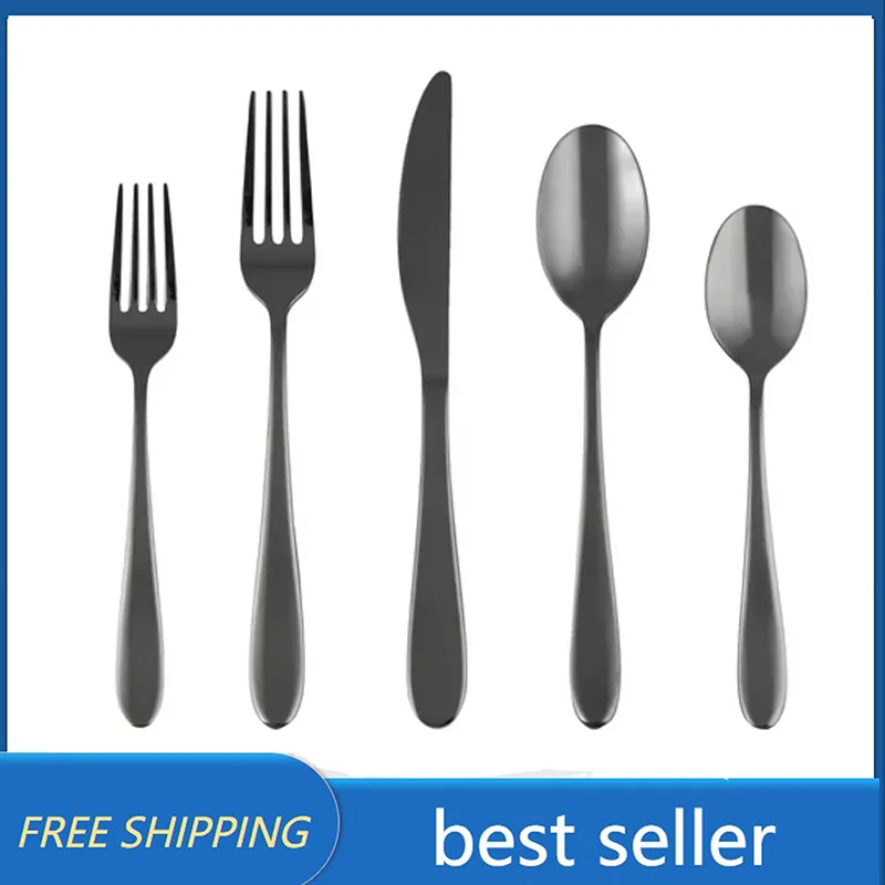 

Home Kitchen Cambridge Black Mirror 20-Piece Flatware Set, Service for 4, Dinnerware Set