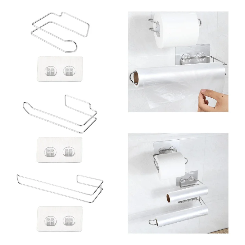Durable Stainless Steel Tissue Roll Holder Practical Kitchen Paper Towel Rack Perforation-Free Lazy Rag Hanging Rack for Bedroom