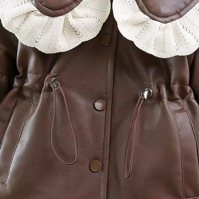 Baby Padded Jacket Winter Thick Warm Pu Coat Girls Lapel Cotton Clothes New Plus Velvet Outerwear Children's Parkas Kid Snowsuit