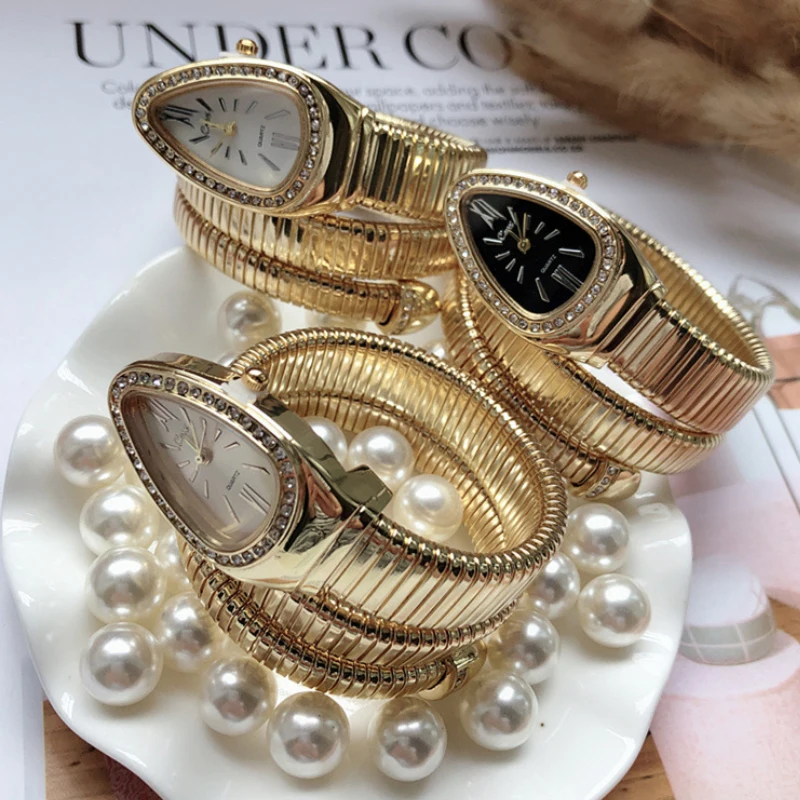 Women Luxury Brand Watch Snake Quartz Ladies Gold Watch Diamond Wristwatch Female Fashion Bracelet Watches Clock reloj mujer