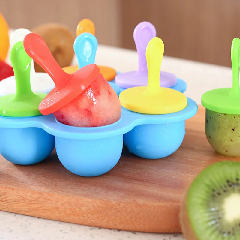 7 Holes Ice Cream Ice Pops Mold Food Grade Silicone Popsicle Mould Maker Baby Food Supplement Tools Fruit Shake Accessories