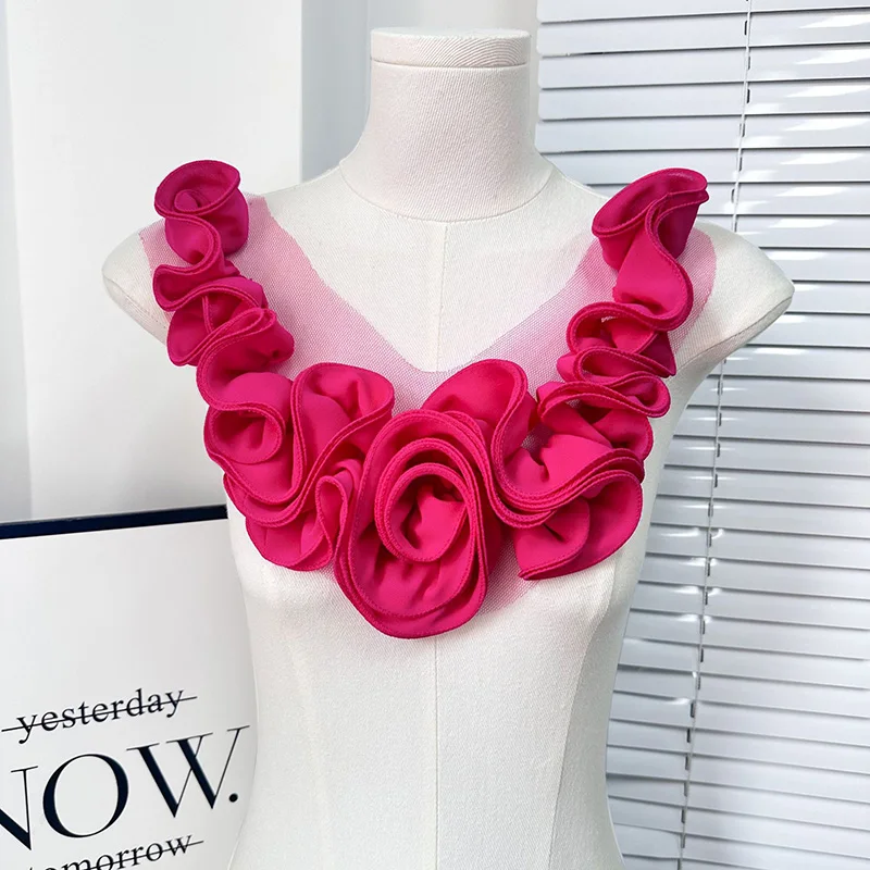 Handmade 3D Pleated Flower Fabric Patch DIY Evening Dress Clothing Collar Patch Fashion Clothes Appliques Sewing Accessories