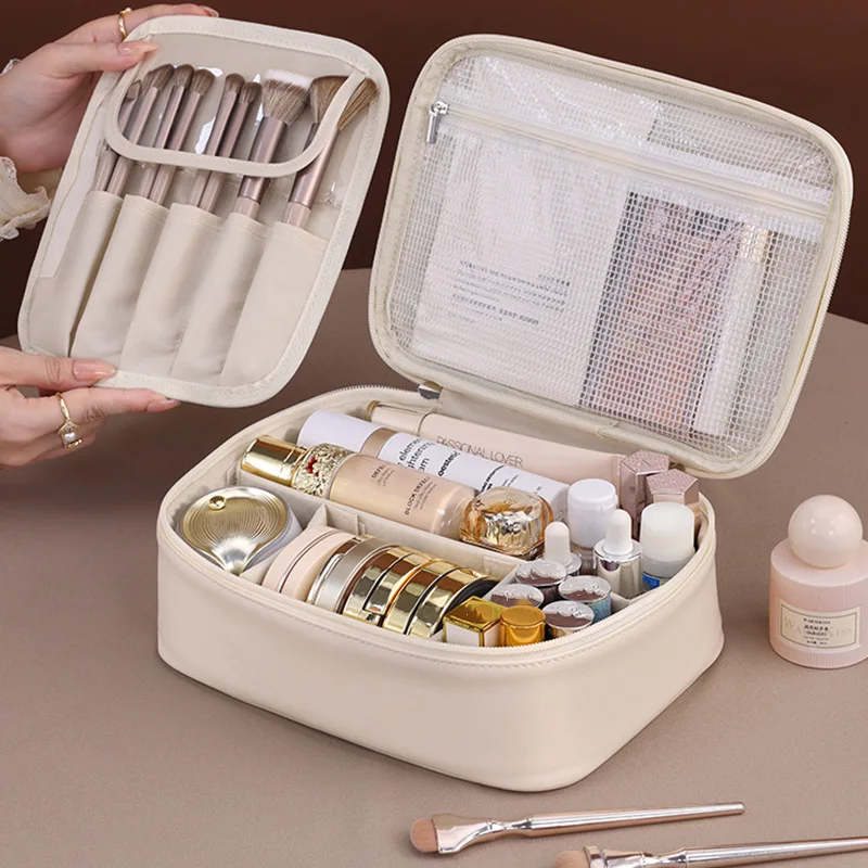 PU Large Capacity Tote Makeup Bag Portable Travel Organizer Tolietry Cosmetic Storage Bag Luxury Women Double Layer Pouch 3