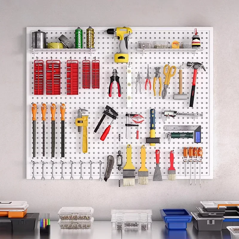 Tool Storage Rack Garage Storage Shelves Pegboard Organizer Kit Peg Board Wall Tool Storage Multifunctional Hanging Board Perforated Warehouse Shelf Metal Kit Organizer Hardware Sorting Rack