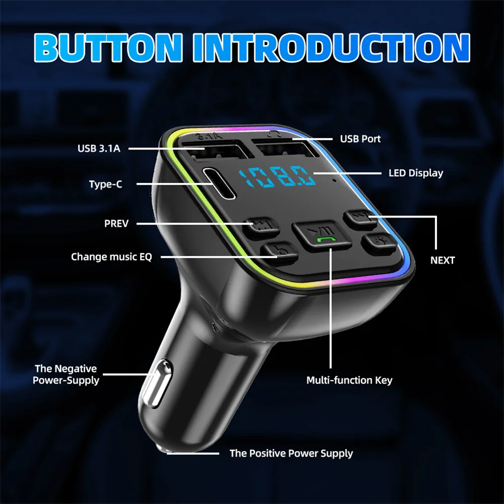 Bluetooth 5.0 FM Wireless Audio Transmitter Car Handsfree PD Type-C Dual USB 3.1A Fast Charger Car MP3 Player Audio Receiver bluetooth adapter bluetooth audio receiver bluetooth transceiver adapter audio adapter bluetooth aux adaptor
