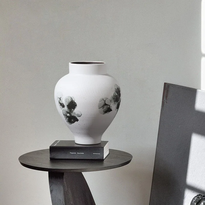 

Новая окрашенная чернилами стеклянная керамическая ваза с большим животом в китайском стиле, декоративная Высококачественная ваза для цветов для дома, гостиной