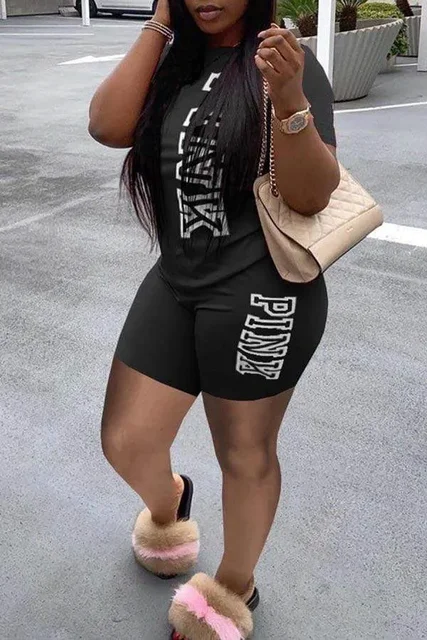 Costumes d'été décontractés pour femmes, vêtements grande taille, manches courtes, Y et pantalon, lettres imprimées, grande taille, olympiques 2 pièces 2