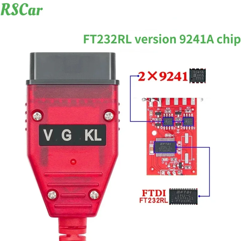

Suitable for PCB Board Real 9241A Chip VAG KKL 9241A OBD2 FT232RL Version Suitable for Volkswagen Diagnostic Line with Switch