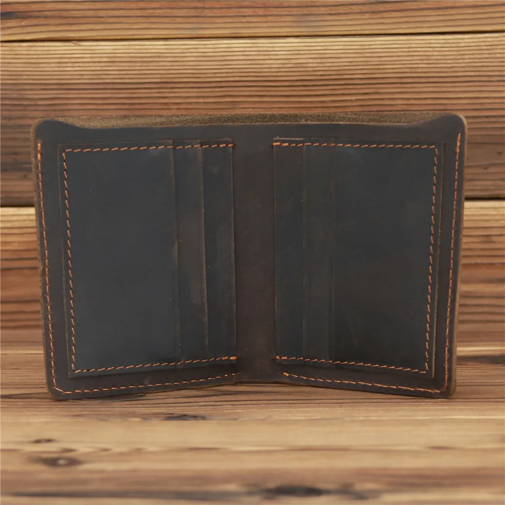 Men's Short Wallet Retro Genuine Leather Cowhide Crazy Horse Thin Cash Money Card Holder Coin Purse Holder For Man Gift 2