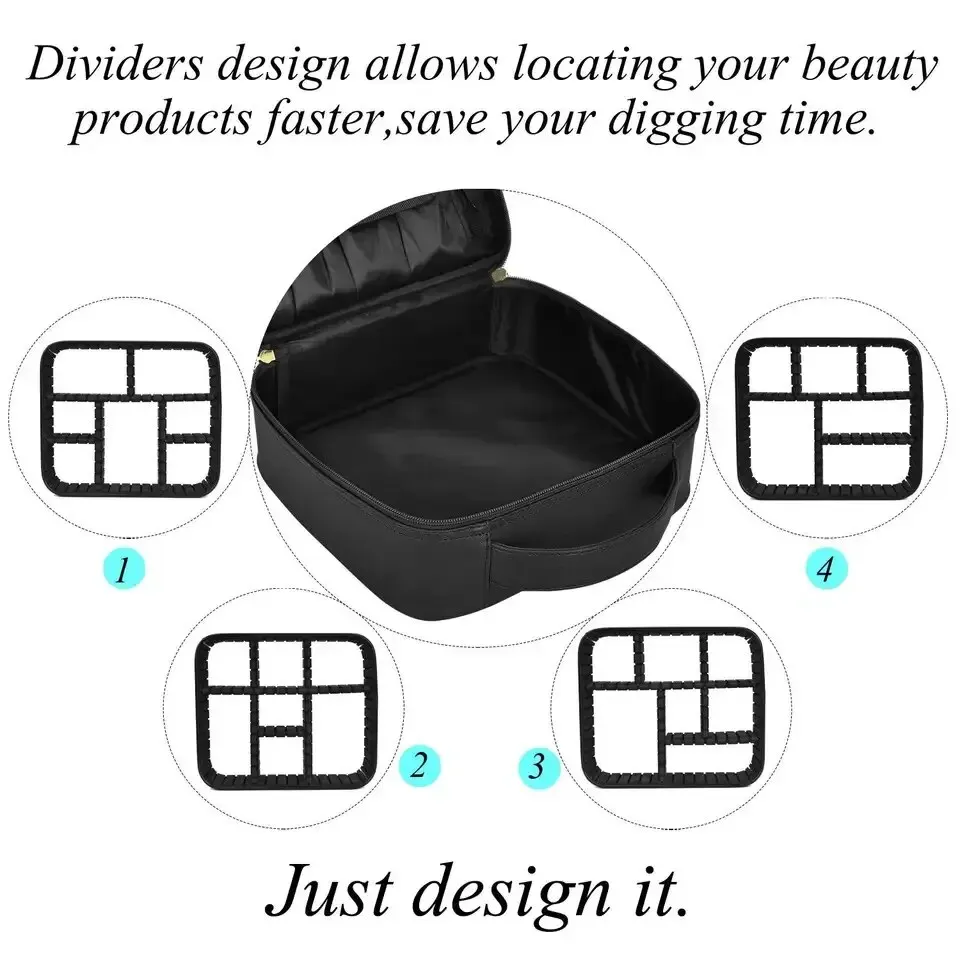 Travel Makeup Bag, Double Layer Portable Cosmetic Bag With Adjustable Dividers, Waterproof Makeup Case, Cosmetics Accessories