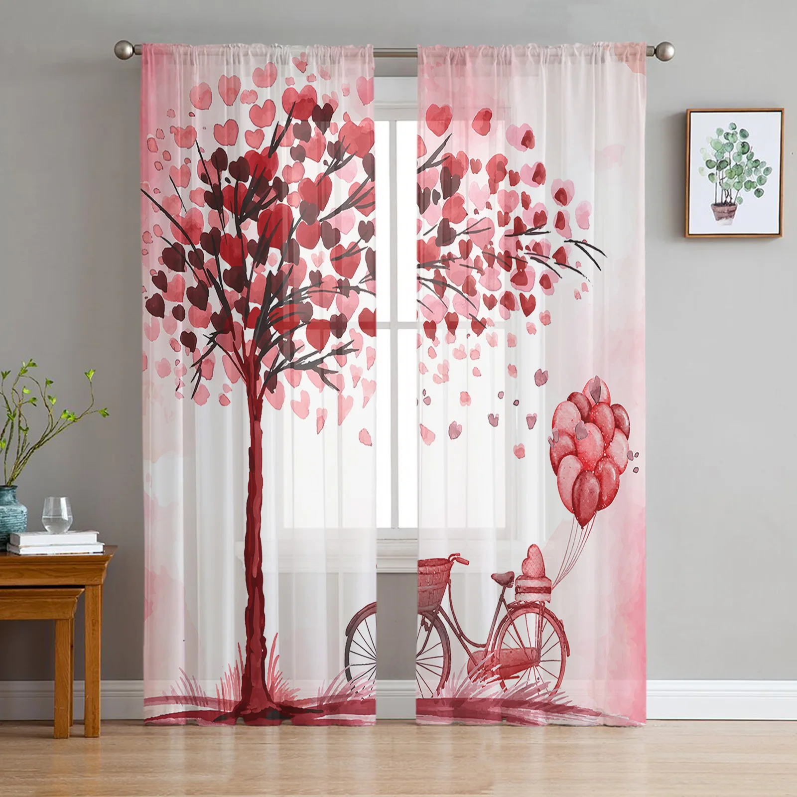 

Valentine Tree Love Bike Tulle Curtains for Living Room Sheer Curtain for Bedroom Kitchen Blinds Voile Curtains