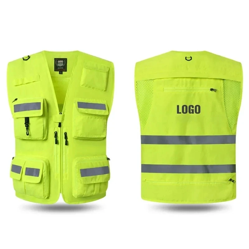 New Reflective Men\'s Waistcoat Jackets Vest Men Multi Pocket Photography Hiking Fish Vest Male Sleeveless Breathable Mesh Vest