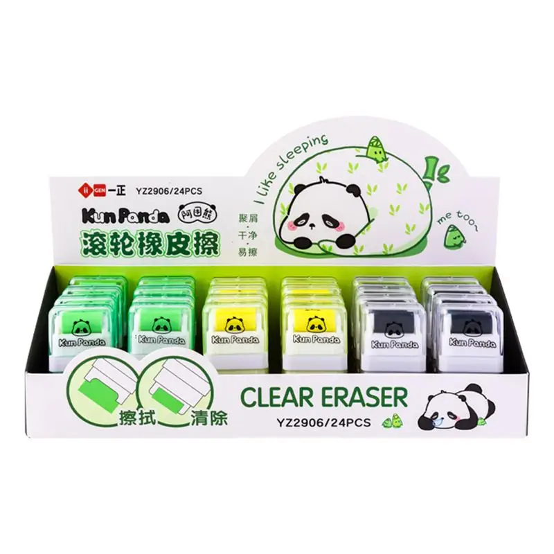 Pencil Eraser 3pcs Creative Cute Animal Kun Panda Roller Eraser Cartoon 2 in 1 Eraser Kids School Office Correction Rubber Supplies