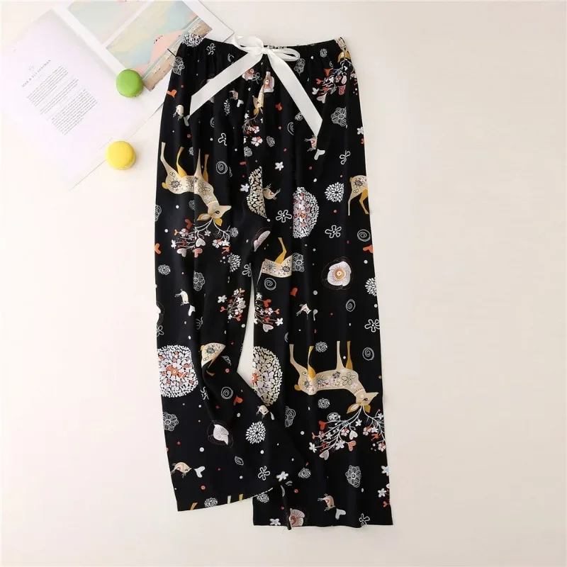 Women Cotton Casual Trousers Summer Loose Pajamas Home Pants Thin Wide Leg Pants Fashion Oversized Sleep Bottoms Korean Pants_ecoleips.com
