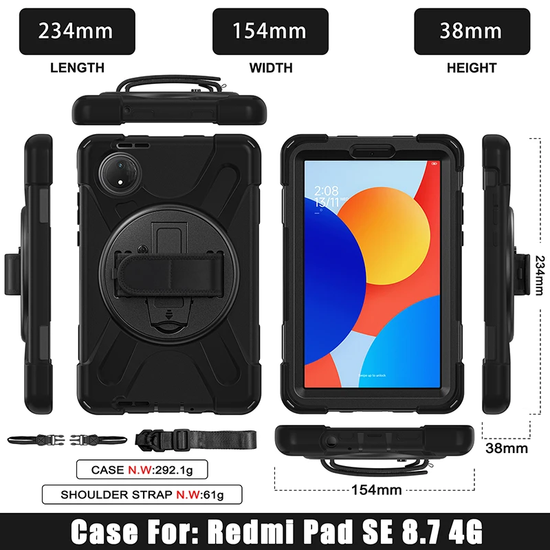 Durable 360° Rotating Tablet Case with Kickstand & Shoulder Strap