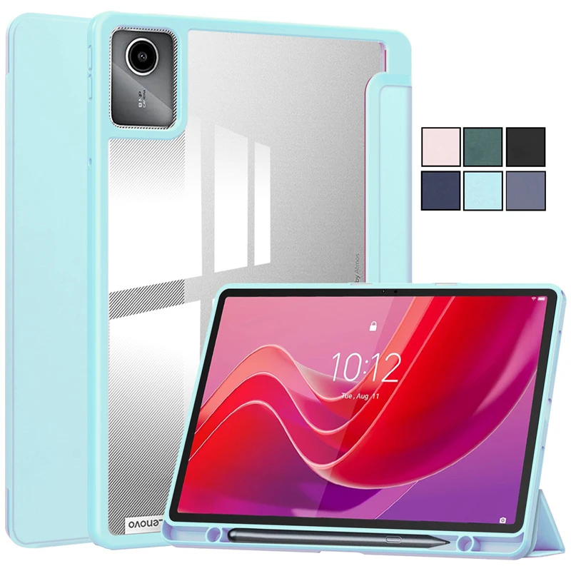 

Чехол для Lenovo Xiaoxin Pad 2024 с держателем для ручки, прозрачная задняя панель для планшета Lenovo Tab M11, чехол с функцией автоматического сна и пробуждения