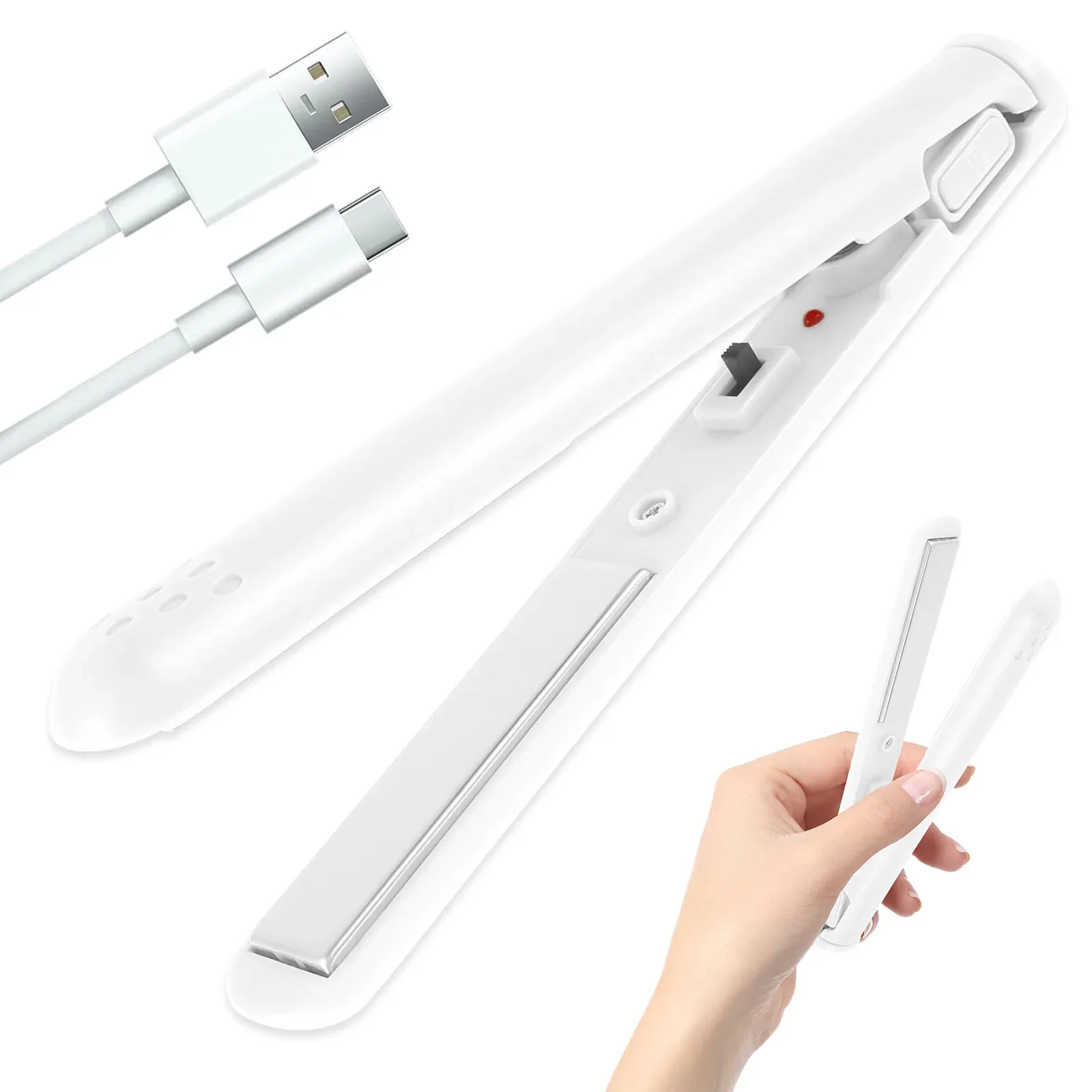 Mini Hair Curler 10W Small Hair Curling Iron 2 in 1 Mini Ceramic Curler and Straightener Portable Wand USB Powe